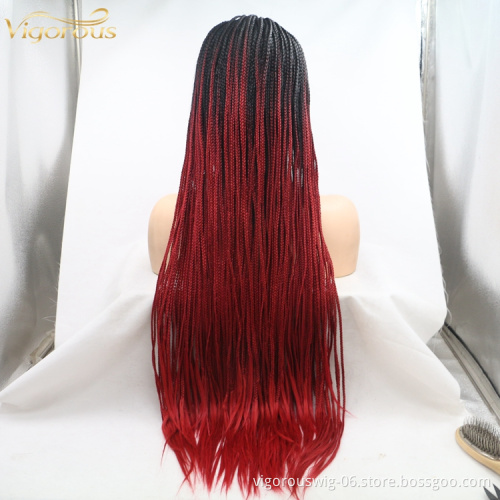 Long straight ombre black bug cheap wholesale high quality heat resistant synthetic braided wig lace front